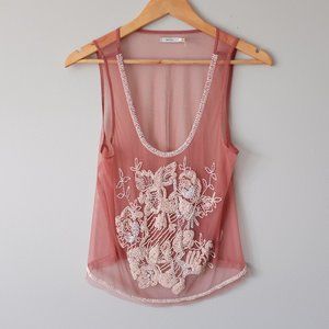 UO Kimchi Blue Mesh Pink Beaded Tank Top Sz Medium
